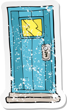 Bir insan tarafından çizilmiş karikatür kapısının gerilimli yapıştırması.