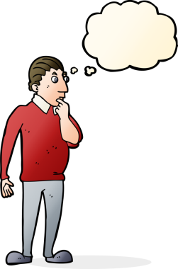 Bir insan tarafından çizilmiş düşünce baloncuğu olan meraklı bir adam.