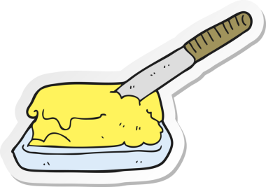 Bir insan tarafından çizilmiş karikatür tereyağı etiketi.