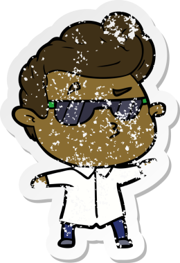 Bir insan tarafından çizilmiş havalı bir adamın sıkıntılı çıkartması.