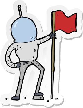 Bir insan tarafından çizilmiş karikatür astronot etiketi.