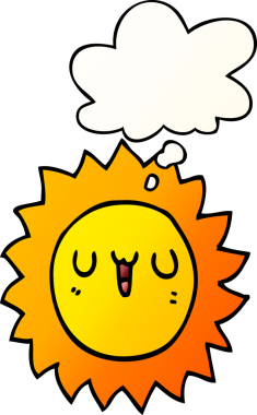 Düşünce baloncuklu karikatür güneşi bir insan tarafından çizilmiş.