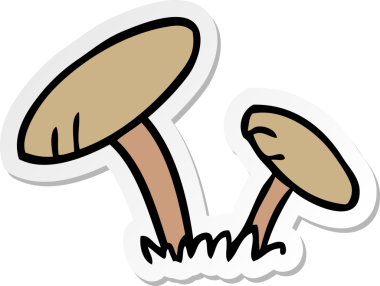 Bir insan tarafından çizilmiş mantarların el çizimi karikatürü.