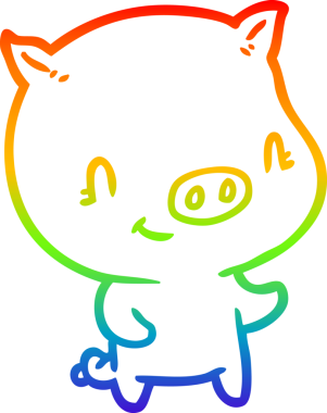 Gökkuşağı gradyan çizimi. Bir insan tarafından çizilmiş şirin bir domuz çizgi filmi.