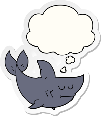 İnsan tarafından çizilmiş bir çıkartma olarak düşünce baloncuğu olan çizgi film köpekbalığı.