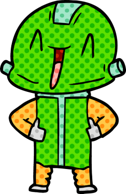 Bir insan tarafından çizilmiş çizgi film robotu