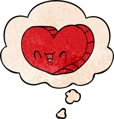 insan tarafindan çizilmis grunge dokuma tarzinda dusunce baloncuklari olan karikatür ask kalbi.