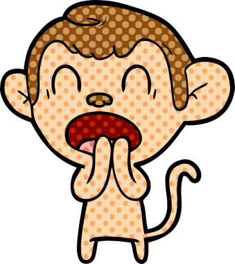 Bir insan tarafından çizilmiş esneyen çizgi maymun.