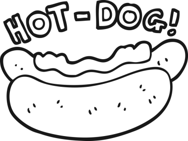 Bir insan tarafından çizilmiş siyah beyaz bir sosisli sandviç.