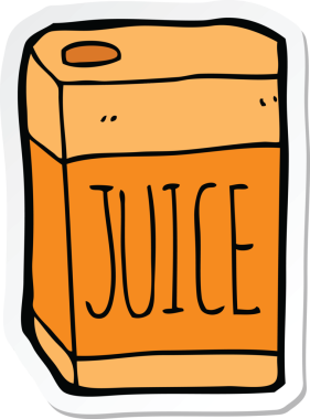 Bir insan tarafından çizilmiş karikatür meyve suyu etiketi.