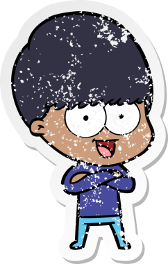 Bir insan tarafından çizilmiş mutlu çizgi film çocuğunun sıkıntılı çıkartması.