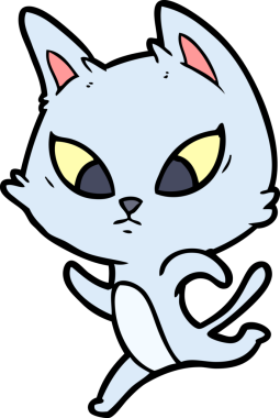 Bir insan tarafından çizilmiş kafası karışmış çizgi film kedisi.