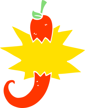 Düz renkli karikatür. Kırmızı acı biber bir insan tarafından çizilmiş.