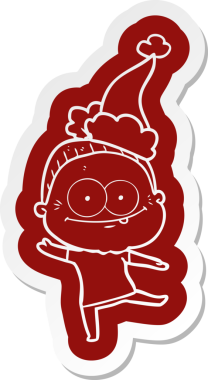 Bir insan tarafından çizilmiş Noel Baba şapkası giyen mutlu yaşlı bir kadının garip çizgi film etiketi.