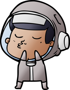 Bir insan tarafından çizilmiş kendine güvenen bir astronot çizgi filmi.