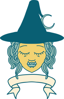 Retro Dövme Biçimi Bir insan tarafından çizilmiş yarı ork cadı yüzü