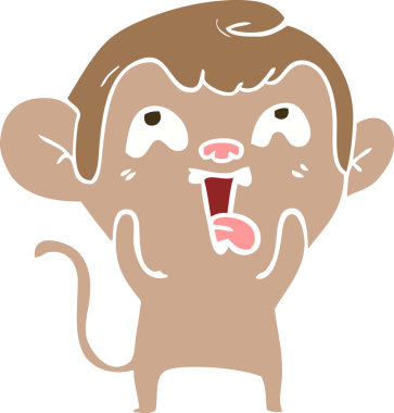 Bir insan tarafından çizilmiş düz renk çizgi film maymunu.