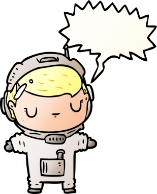 Bir insan tarafından çizilmiş konuşma baloncuğu olan sevimli astronot çizgi filmi.