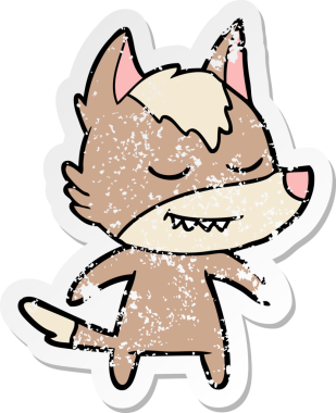 Bir insan tarafından çizilmiş dost canlısı bir kurdun sıkıntılı çıkartması.