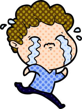 Bir insan tarafından çizilmiş ağlayan çizgi film adamı.