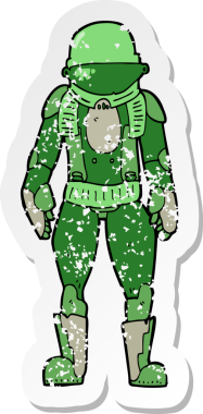 Bir insan tarafından çizilmiş karikatür astronotunun gerilimli çıkartması.