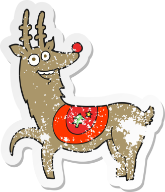 Bir insan tarafından çizilmiş bir karikatür Noel geyiğinin geriletilmiş etiketi.