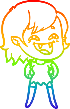 Gökkuşağı gradyan çizgi çizimi Bir insan tarafından çizilmiş gülen vampir kız çizgi filmi