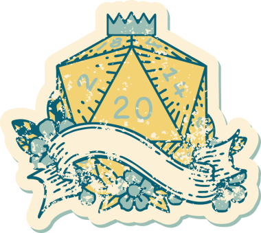 Retro Dövme Biçimi Doğal 20 D20 zar bir insan tarafından çizildi