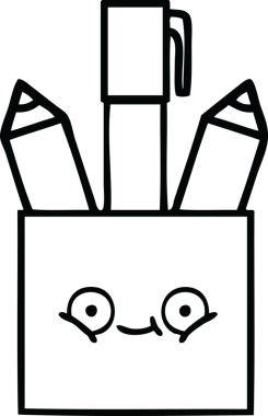 Bir insan tarafından çizilmiş kalem kabının çizgi çizimi