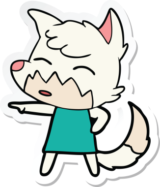 Bir insan tarafından çizilmiş, elbise giymiş bir tilkinin çıkartması.