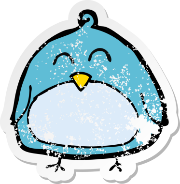 Bir insan tarafından çizilmiş komik bir karikatür kuşunun gerilmiş çıkartması.