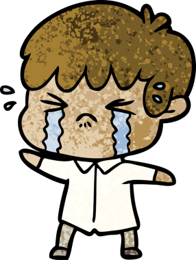 Bir insan tarafından çizilmiş ağlayan çizgi film çocuğu.