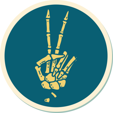 Bir insan tarafından çizilmiş barış işareti veren geleneksel bir iskelet stili dövme çıkartması.