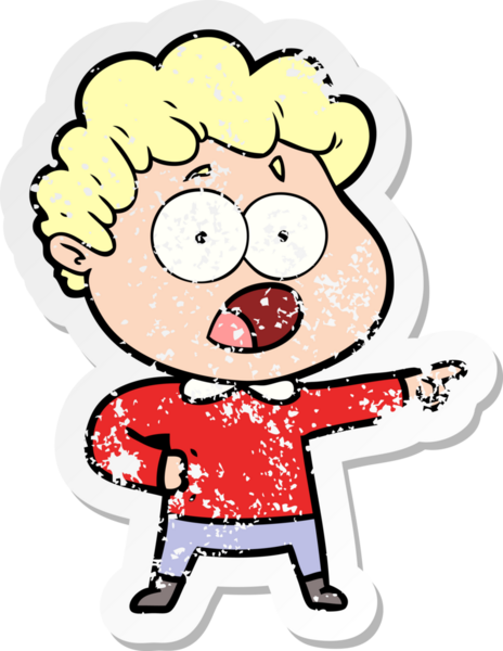 Bir insan tarafından çizilen şaşkınlık içinde soluk soluğa kalmış bir çizgi film karakterinin sıkıntılı çıkartması.