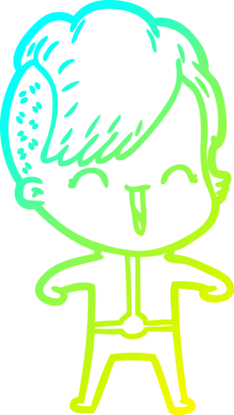 Bir insan tarafından çizilmiş, mutlu bir hipster kız çizgi filmi.