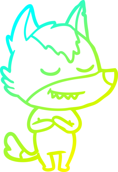 Bir insan tarafından çizilmiş dost canlısı bir kurt çizgi çizimi.