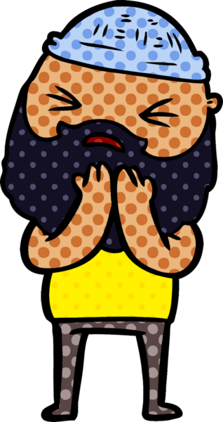 Bir insan tarafından çizilmiş sakallı bir çizgi film adamı.