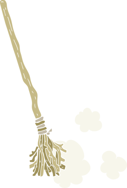 Bir insan tarafından çizilmiş cadı süpürgesinin düz renk çizimi