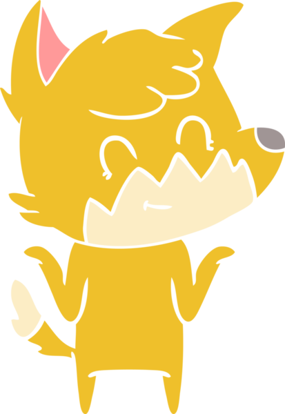 Bir insan tarafından çizilmiş düz renkli çizgi film mutlu tilki