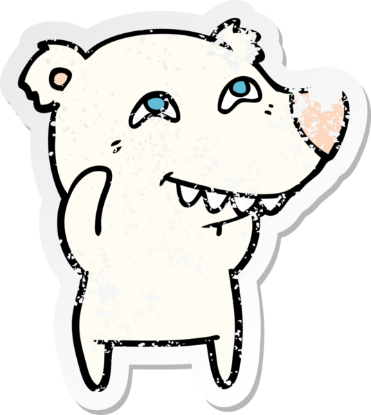 Bir insan tarafından çizilmiş dişleri gösteren karikatür kutup ayısının sıkıntılı çıkartması.