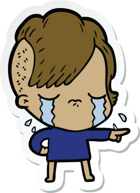 Bir insan tarafından çizilmiş, ağlayan bir kızın çıkartması.