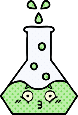 Bir insan tarafından çizilmiş bir bilim şişesi karikatürü.