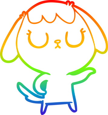 Gökkuşağı gradyan çizimi. Bir insan tarafından çizilmiş şirin bir köpek çizimi.