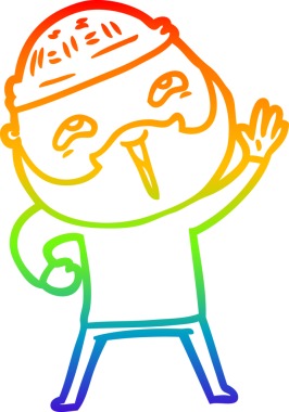 Bir insan tarafından çizilmiş mutlu sakallı bir adamın çizgi çizimi.