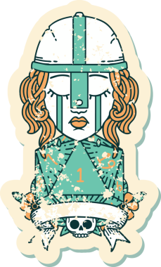 Retro Dövme Tarzı Ağlayan İnsan Dövüşçüsü Bir insan tarafından çizilmiş doğal bir D20 zarıyla