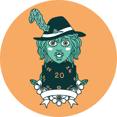 Bir insan tarafından çizilmiş 20 zarlı yarım ork ozan simgesi