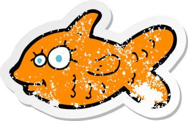 Bir insan tarafından çizilmiş mutlu Japon balığının gerici, kederli çıkartması.