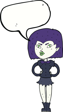 Bir insan tarafından çizilmiş konuşma balonu olan vampir kız.