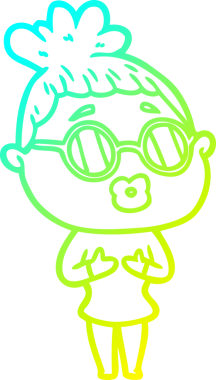 Bir insan tarafından çizilmiş gözlüklü bir karikatür kadın çizimi.