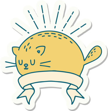 Bir insan tarafından çizilmiş dövme stili mutlu bir kedi.